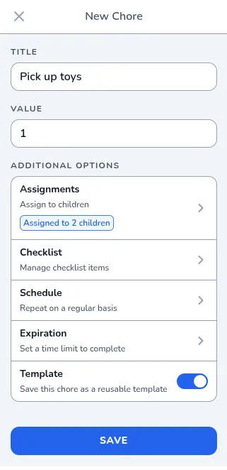 Creating a new chore in ChoreHelper